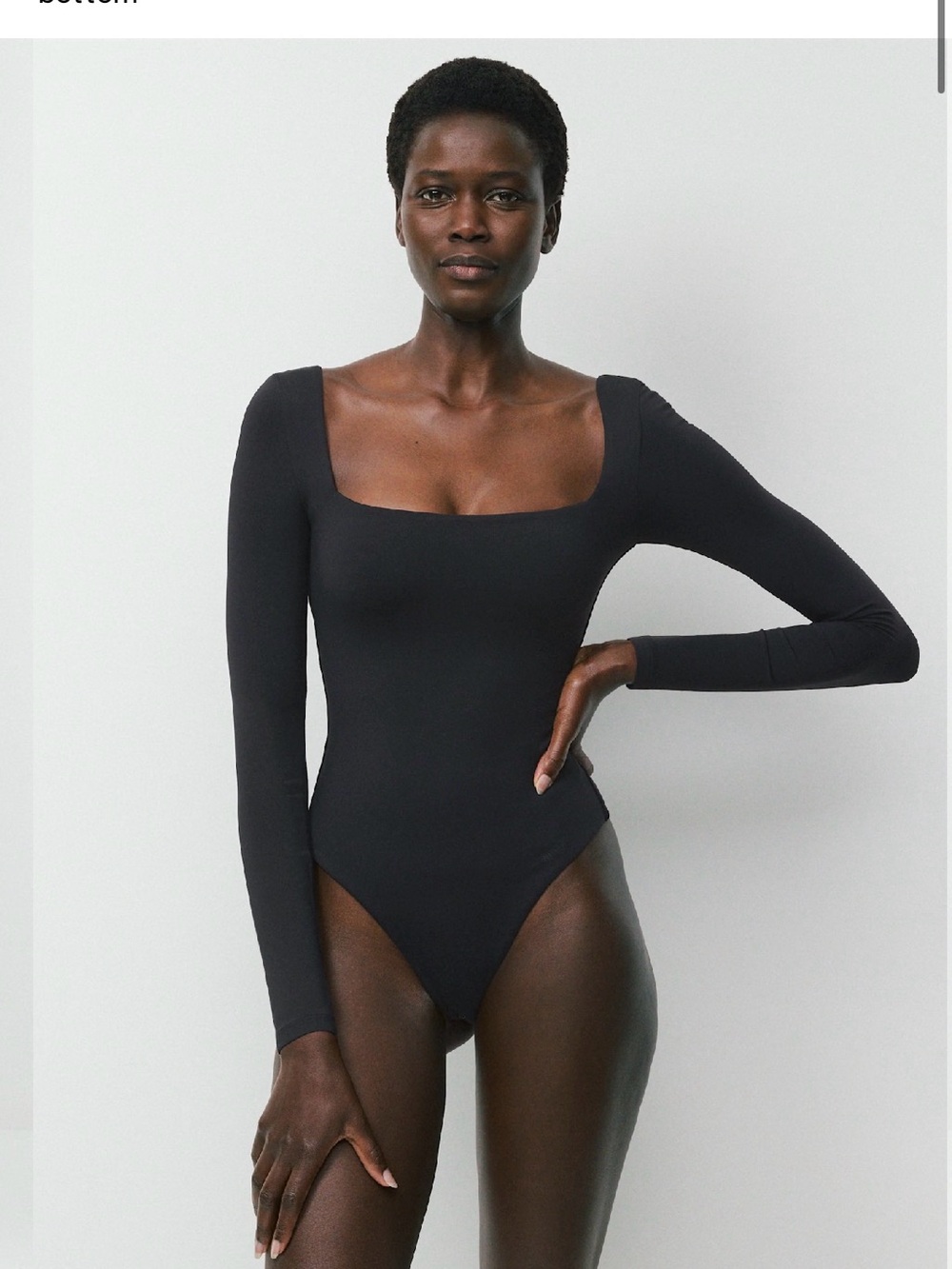Aritzia Contour Black Long-Sleeve Square-Neck Bodysuit